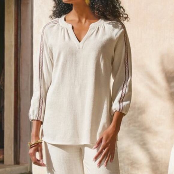 Soft Surroundings Tops - NWT Soft Surroundings Ecru Mirage Loose Pullover Embroidered Top Size XS